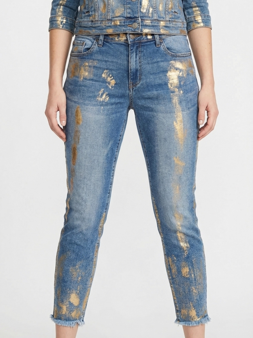 NEW YORK & COMPANY GOLD PAINTED BOYFRIEND JEANS SZ 14